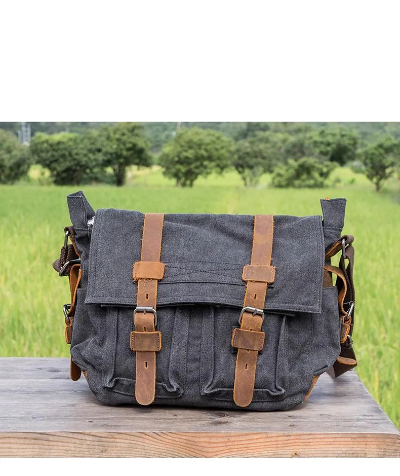 14'' Canvas And Leather Messenger Bag Mens Canvas Courier Bag Canvas Messenger Bags