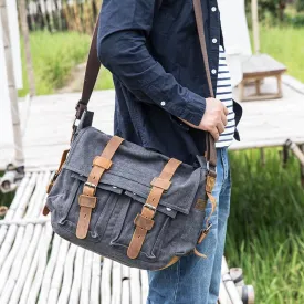 14'' Canvas And Leather Messenger Bag Mens Canvas Courier Bag Canvas Messenger Bags