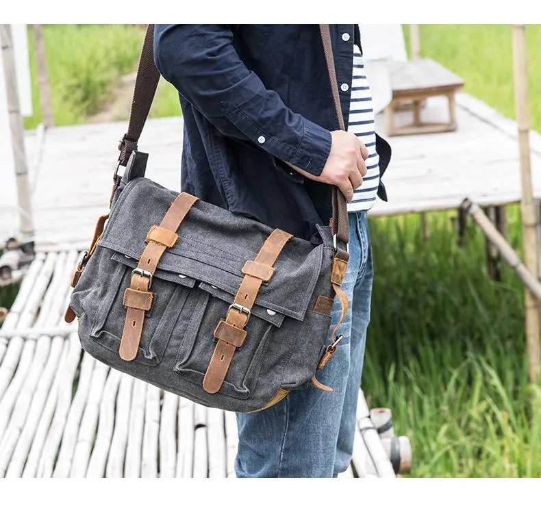 14'' Canvas And Leather Messenger Bag Mens Canvas Courier Bag Canvas Messenger Bags