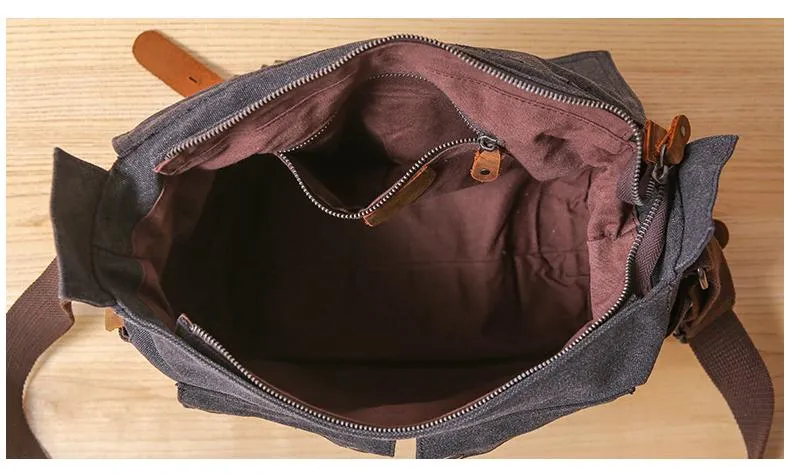 14'' Canvas And Leather Messenger Bag Mens Canvas Courier Bag Canvas Messenger Bags