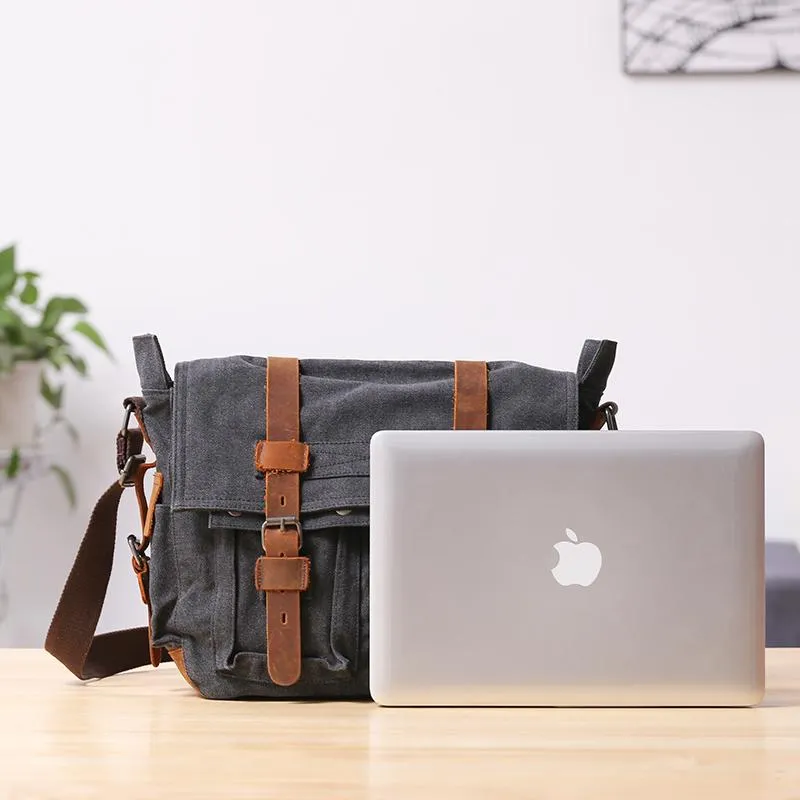 14'' Canvas And Leather Messenger Bag Mens Canvas Courier Bag Canvas Messenger Bags