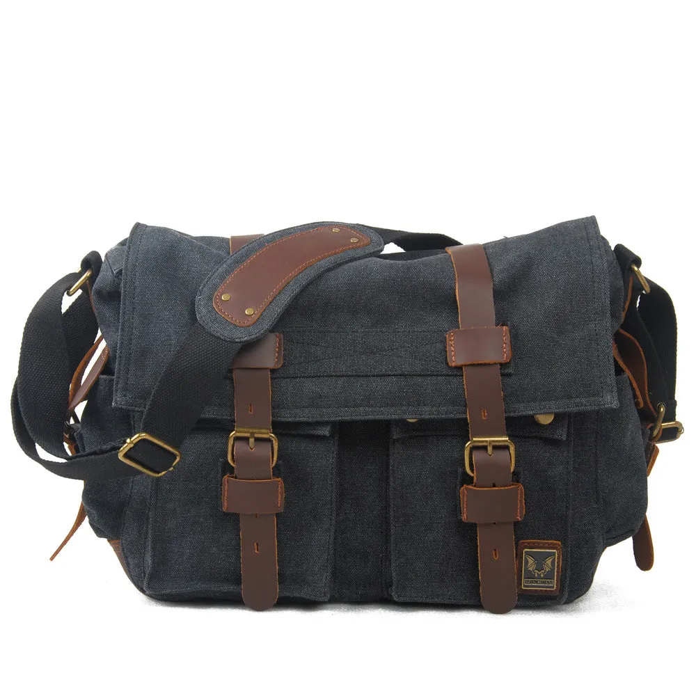 14'' Canvas And Leather Messenger Bag Mens Canvas Courier Bag Canvas Messenger Bags