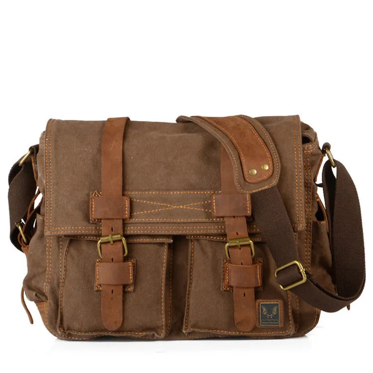 14'' Canvas And Leather Messenger Bag Mens Canvas Courier Bag Canvas Messenger Bags