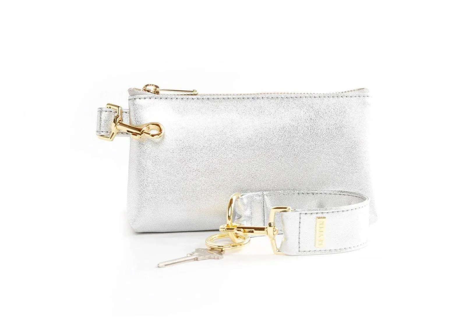 2-Piece Leather Wristlet Set Silver