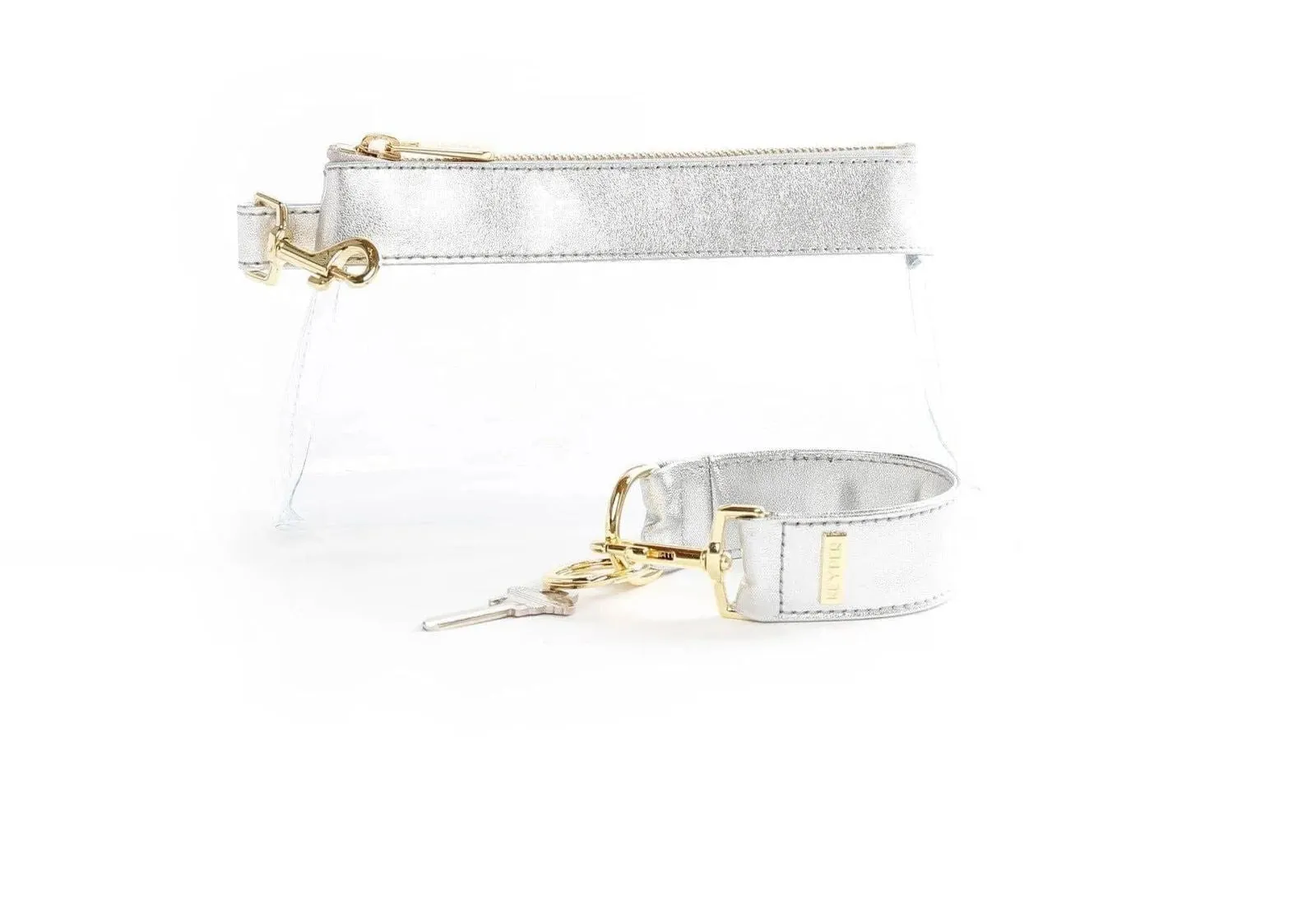 2-Piece Leather Wristlet Set Silver