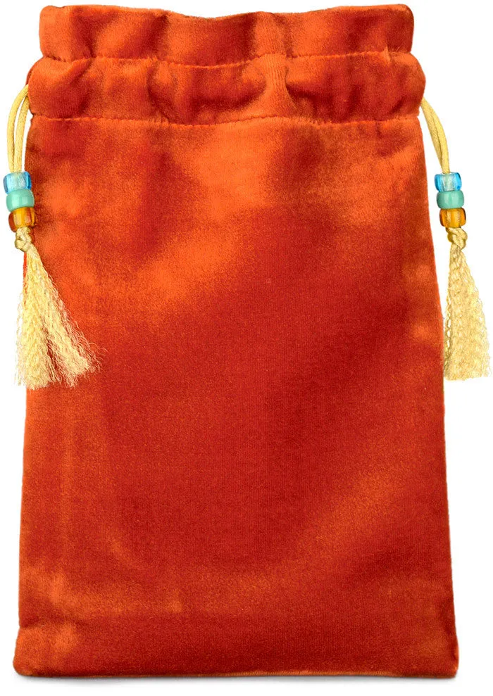 Alice and the Shower of Cards, orange silk velvet tarot pouch