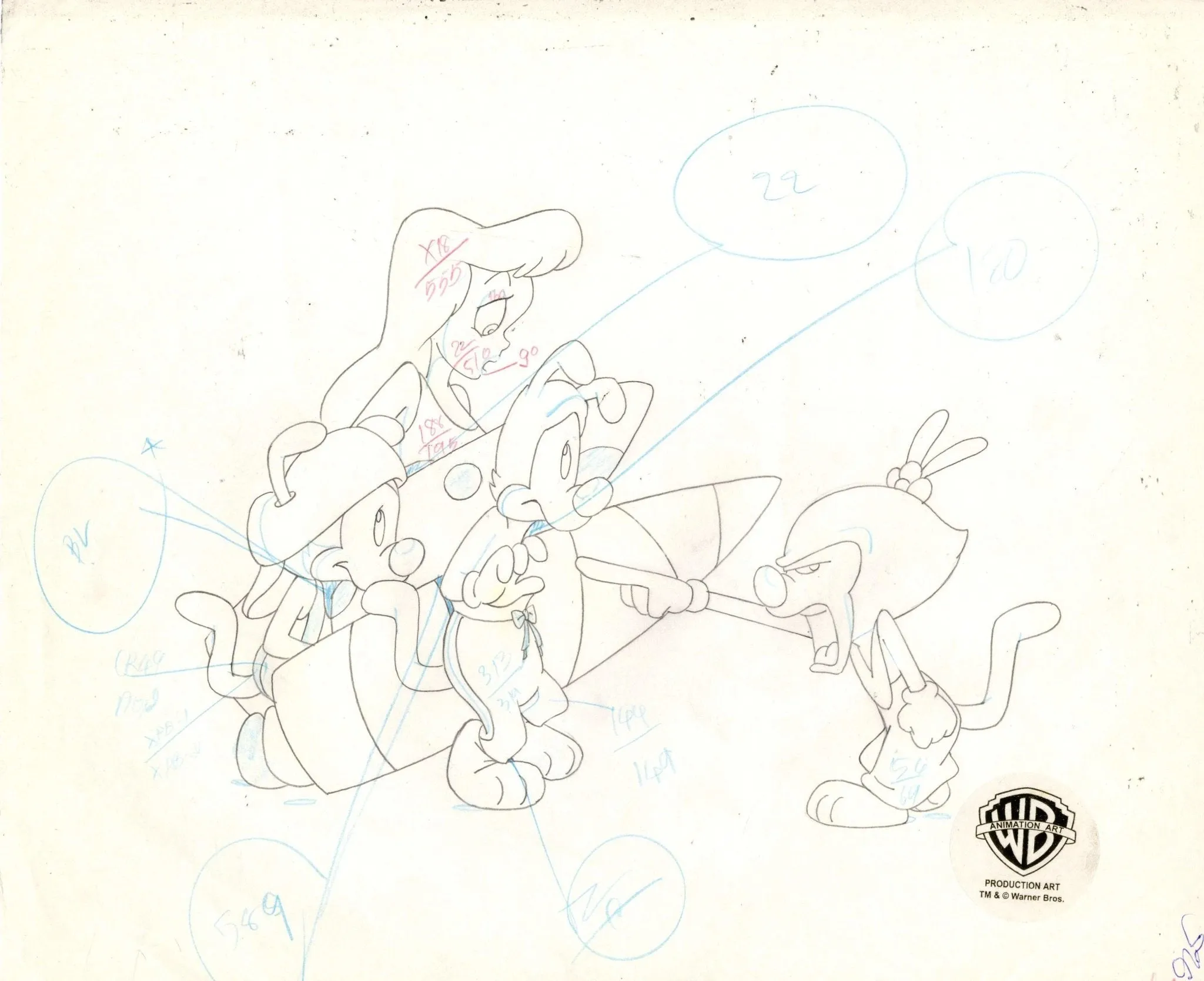 Animaniacs Original Production Cel with Matching Drawing: Yakko, Wakko,Dot and Nurse