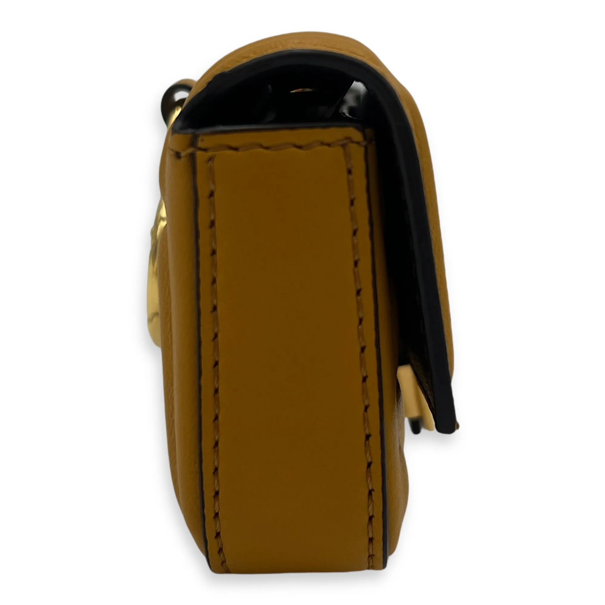 Baguette Nano Yellow Crossbody Bag in Calfskin, Gold hardware