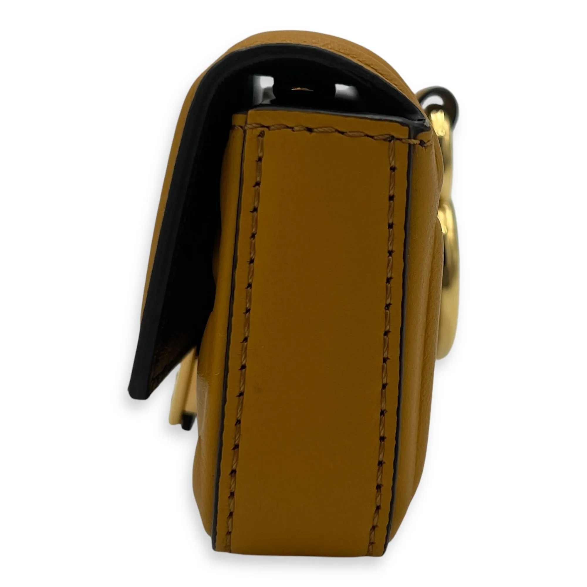 Baguette Nano Yellow Crossbody Bag in Calfskin, Gold hardware