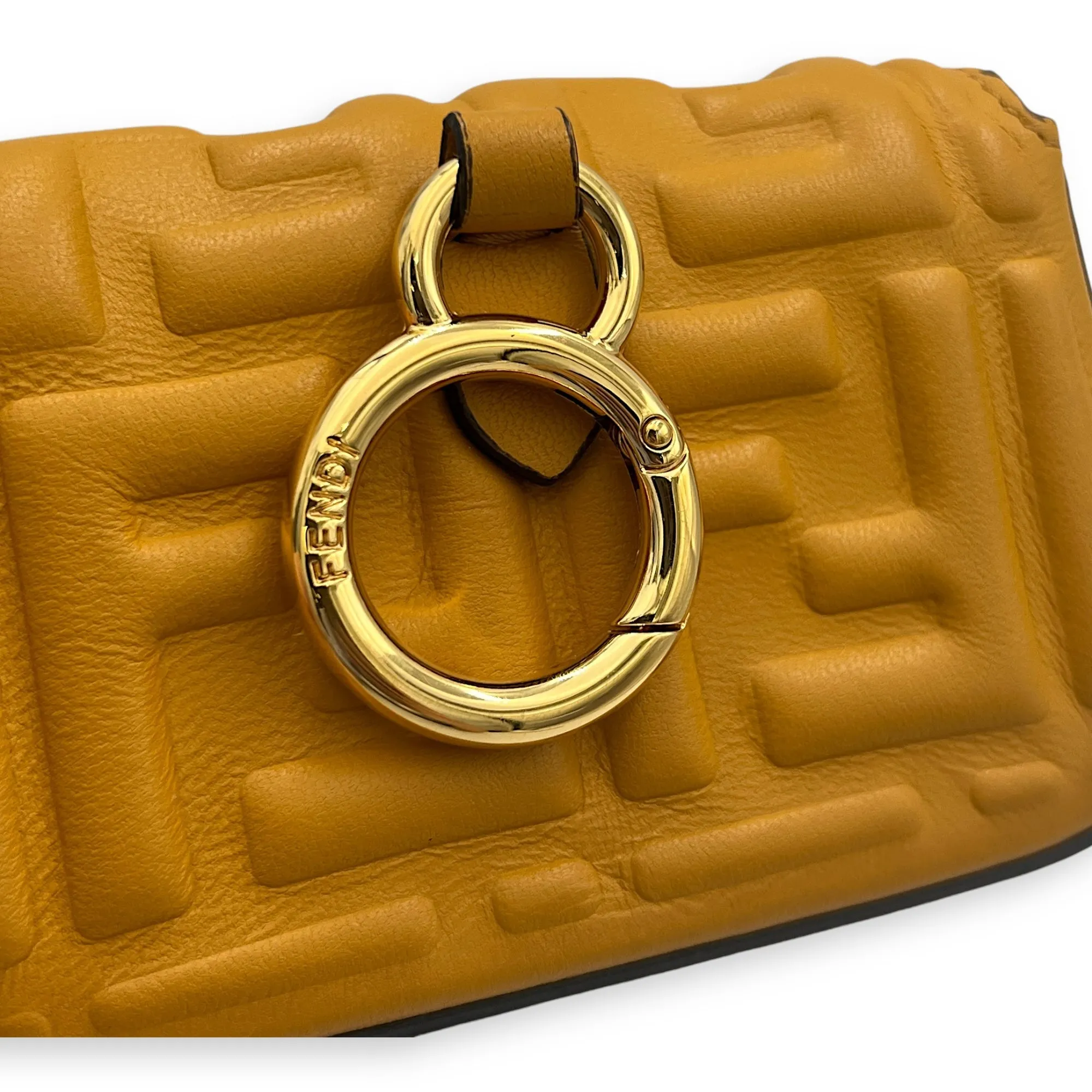 Baguette Nano Yellow Crossbody Bag in Calfskin, Gold hardware