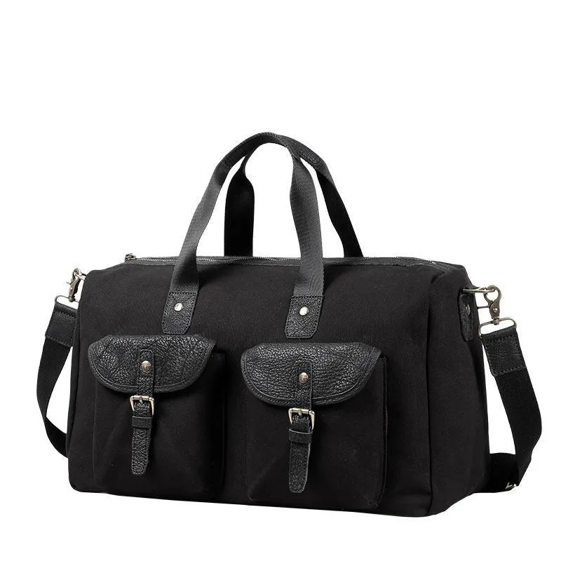 Black Fashion Canvas Mens Casual Large Travel Bag Shoulder Weekender Bag Duffle Bag For Men