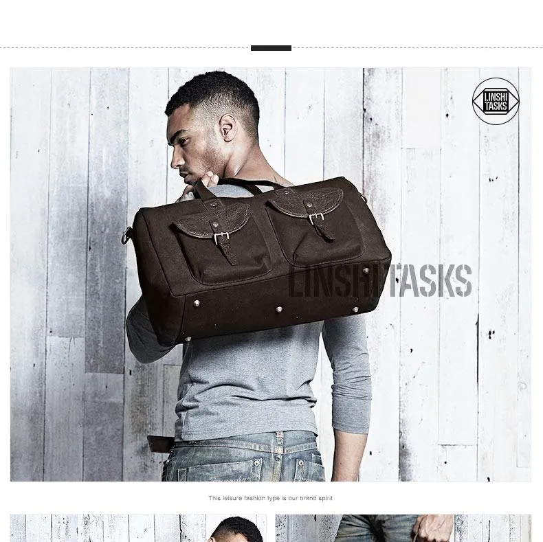 Black Fashion Canvas Mens Casual Large Travel Bag Shoulder Weekender Bag Duffle Bag For Men