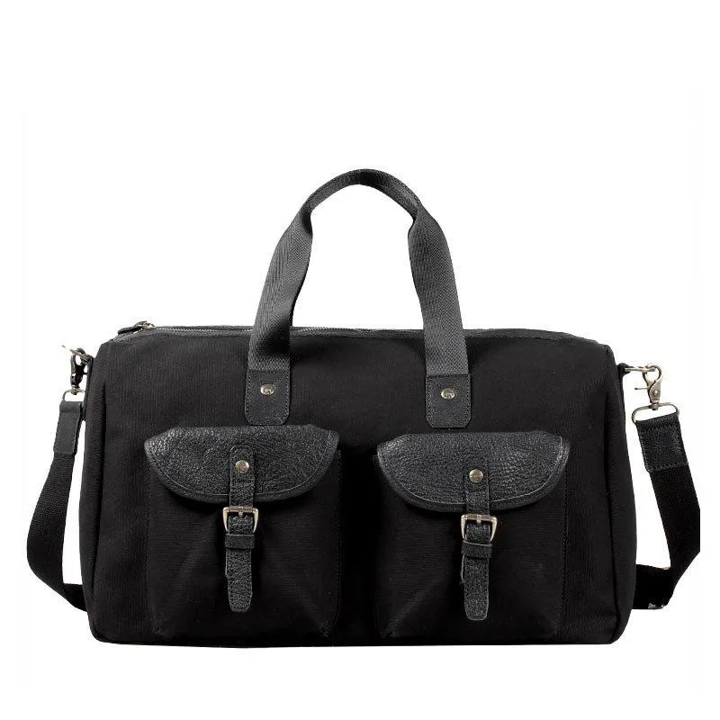 Black Fashion Canvas Mens Casual Large Travel Bag Shoulder Weekender Bag Duffle Bag For Men