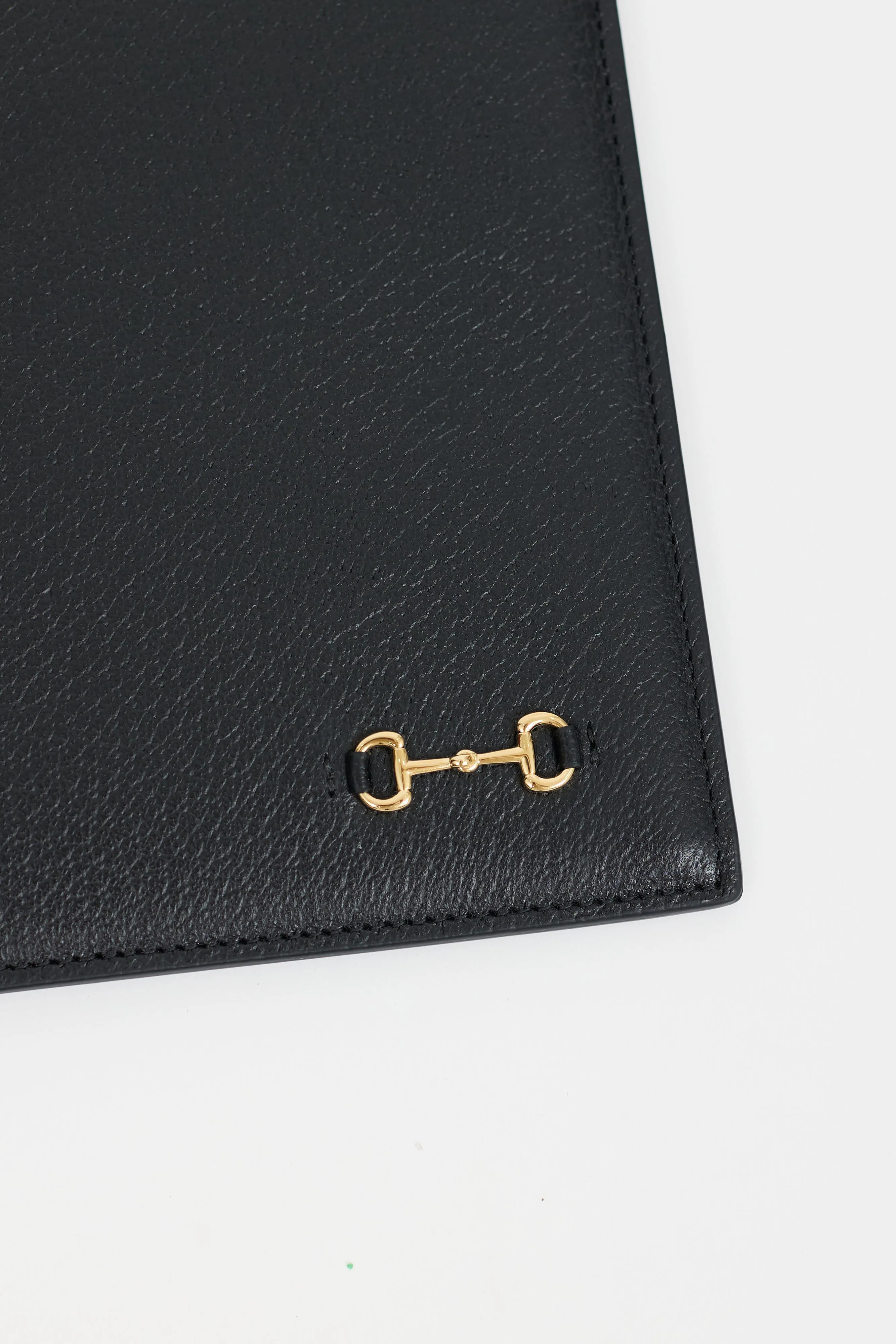 Black Leather & Gold Hardware Zip Pouch