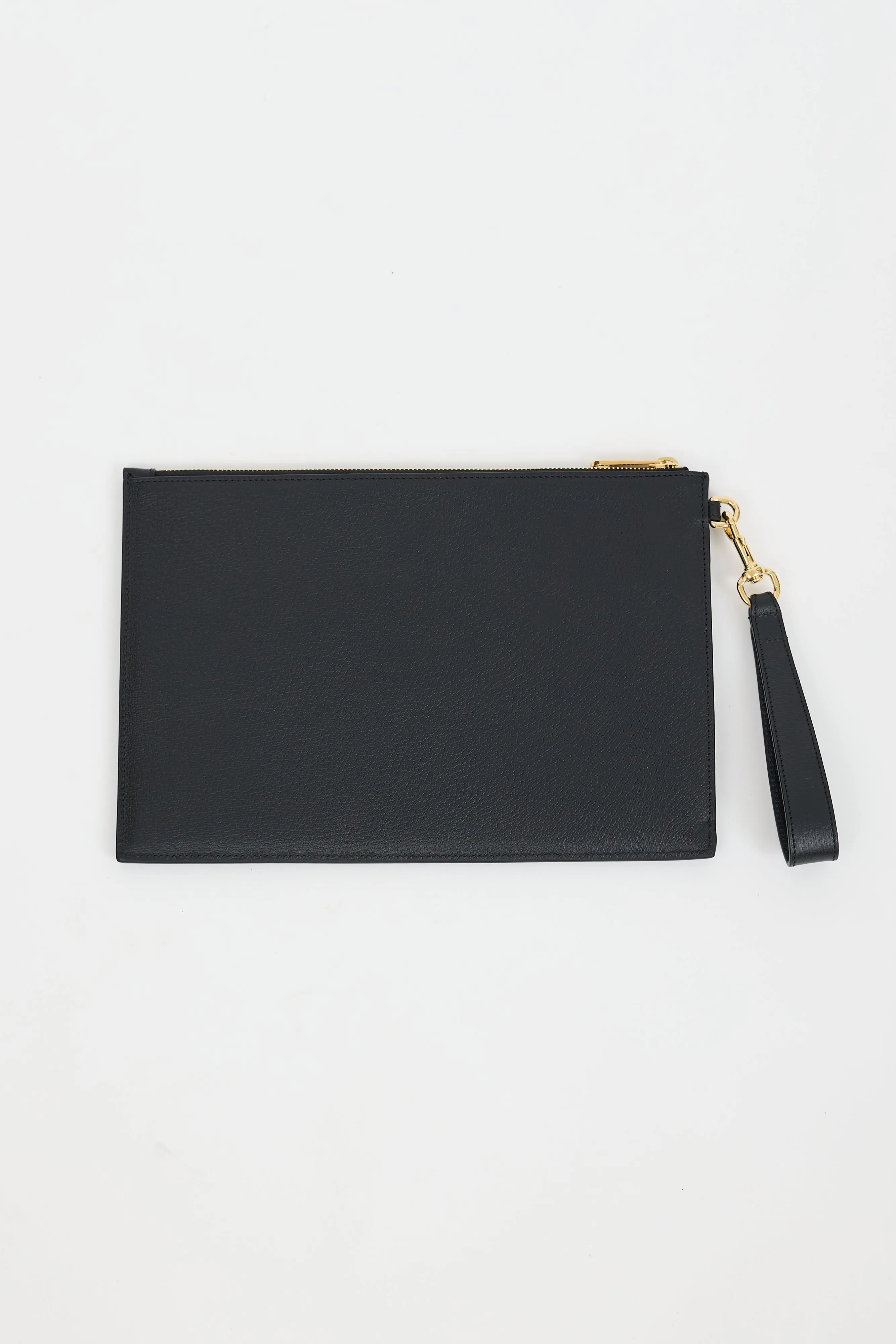 Black Leather & Gold Hardware Zip Pouch