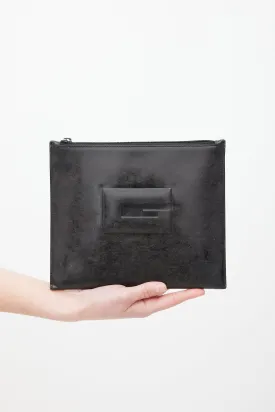 Black Leather Embossed Logo Pouch