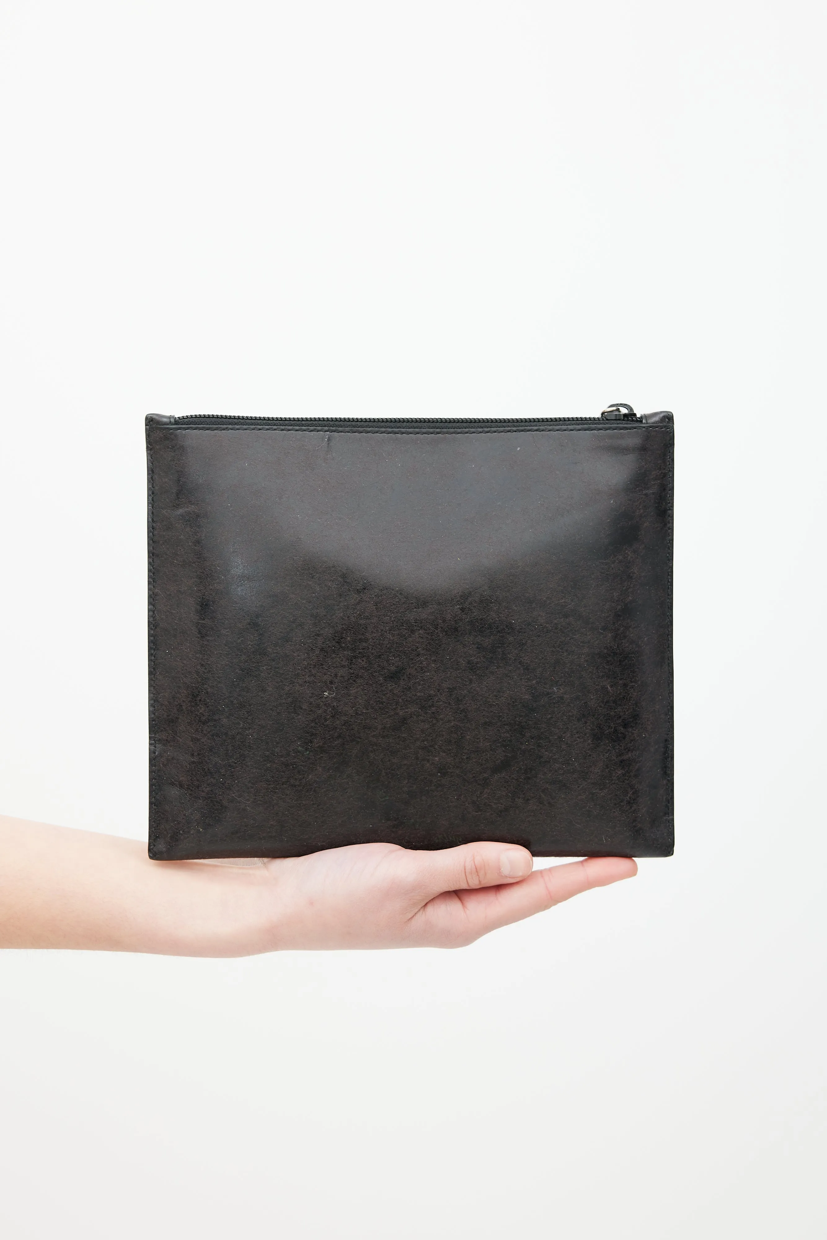 Black Leather Embossed Logo Pouch