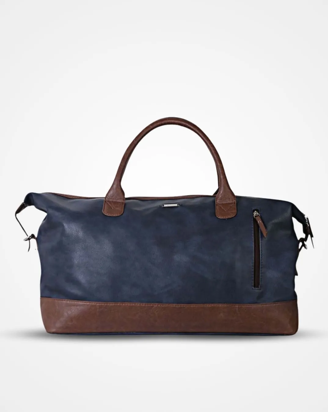 Blue & Brown Leatherette Front Zip Duffle / Luggage Bag