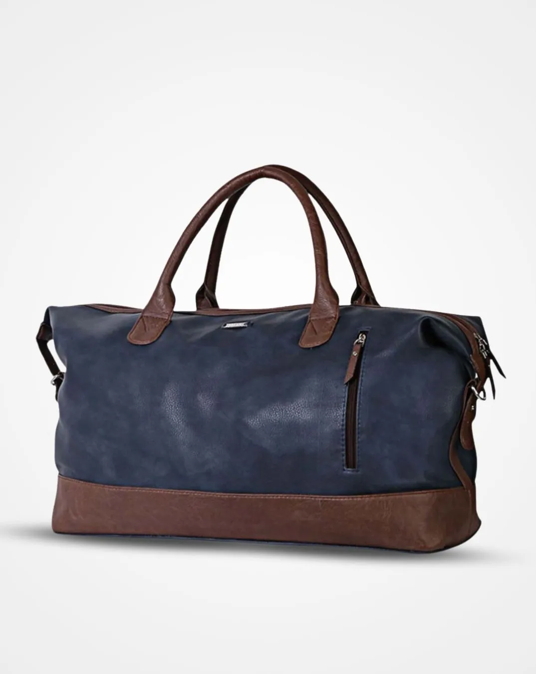 Blue & Brown Leatherette Front Zip Duffle / Luggage Bag