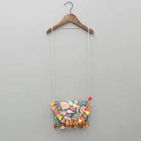 Blue Multicoloured Printed And Embroidered Sling Bag