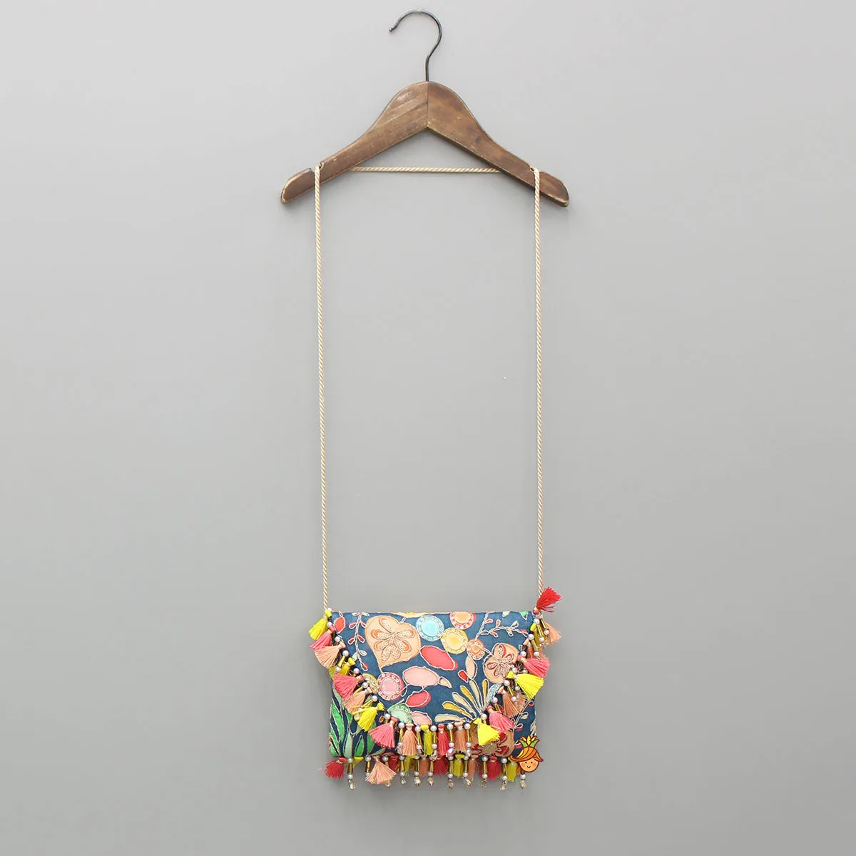 Blue Multicoloured Printed And Embroidered Sling Bag