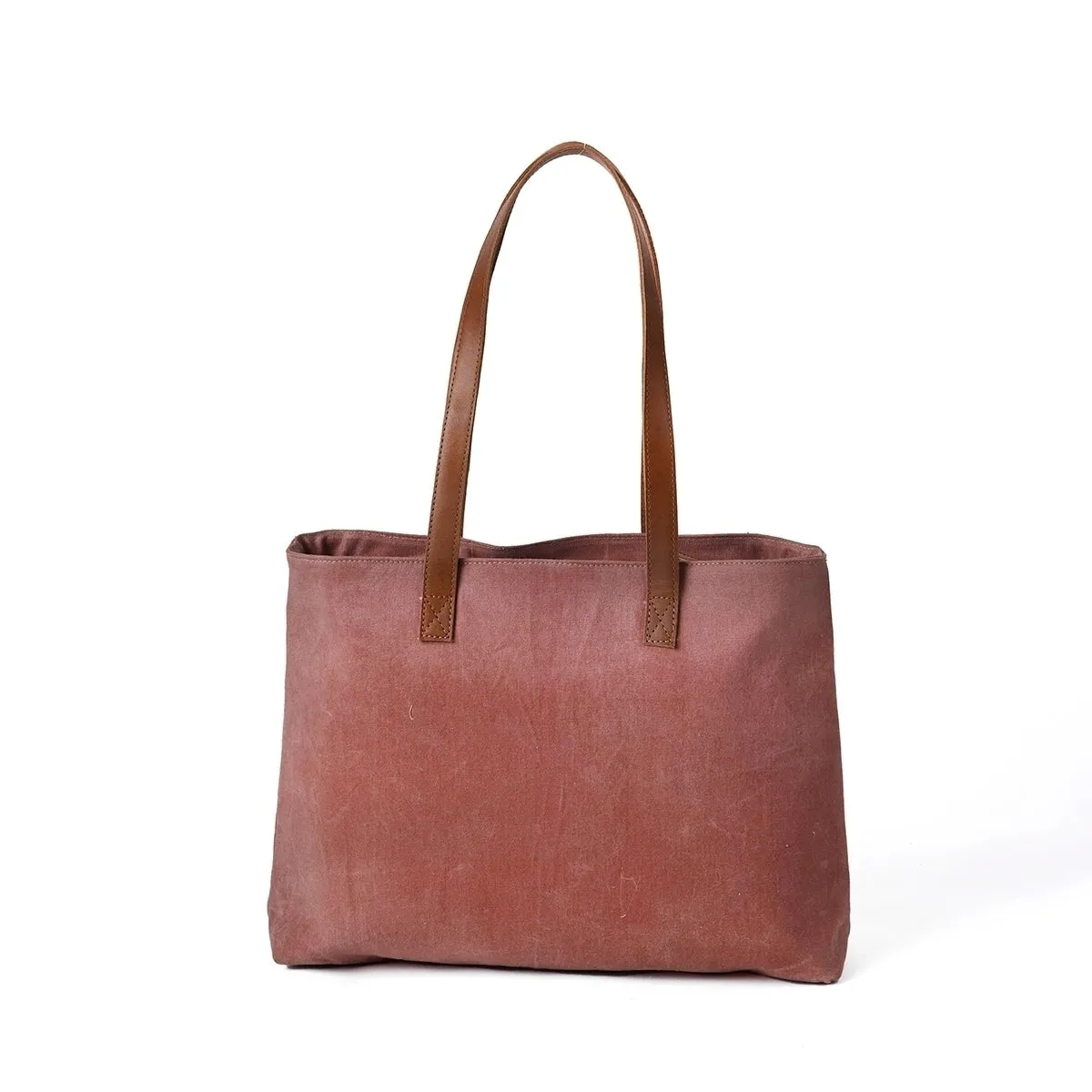 Brick Red waxed canvas yoga bag, gym bag, leather adjustable straps, 16X13X4 inches