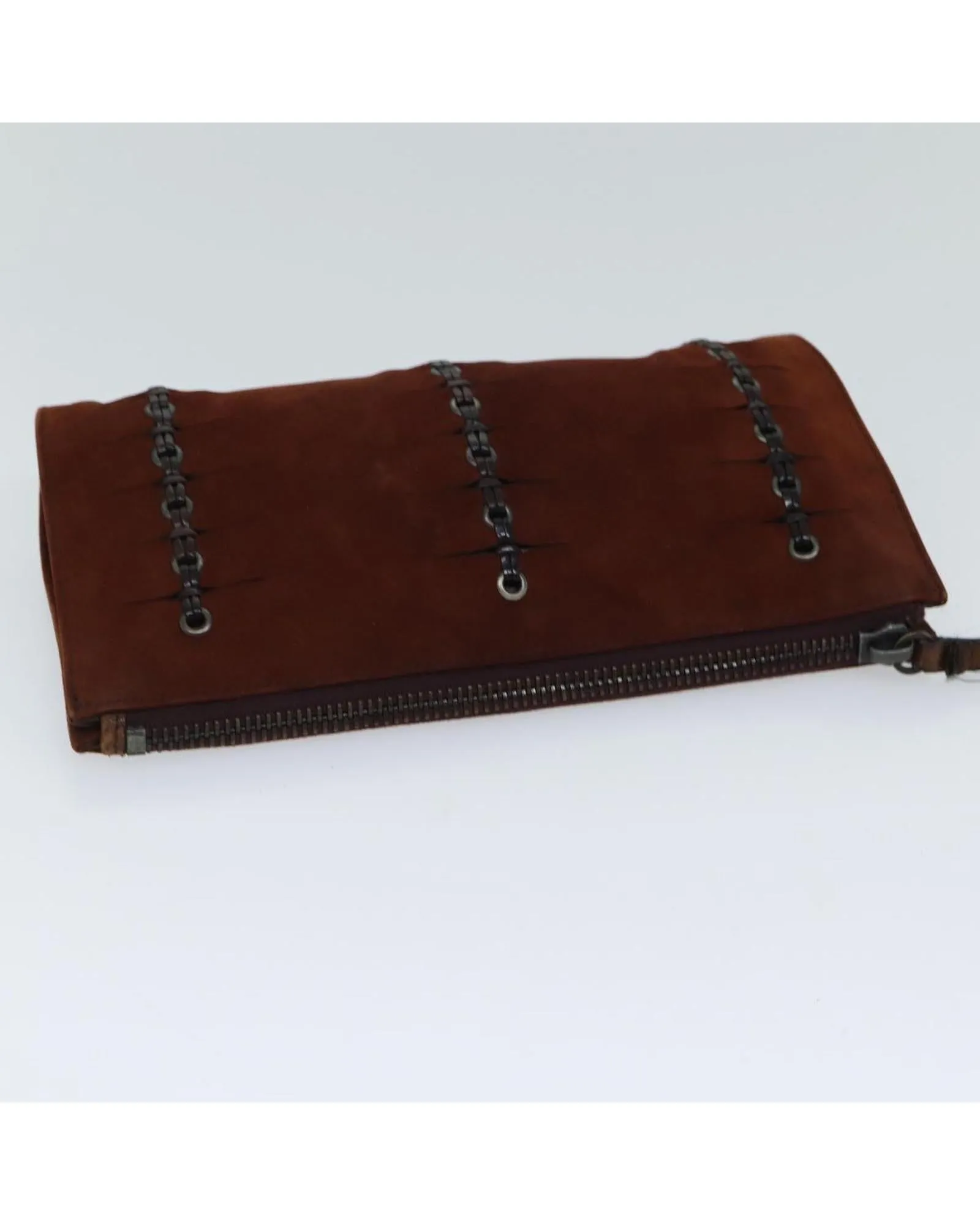 Brown Suede Pouch with Metal Fittings