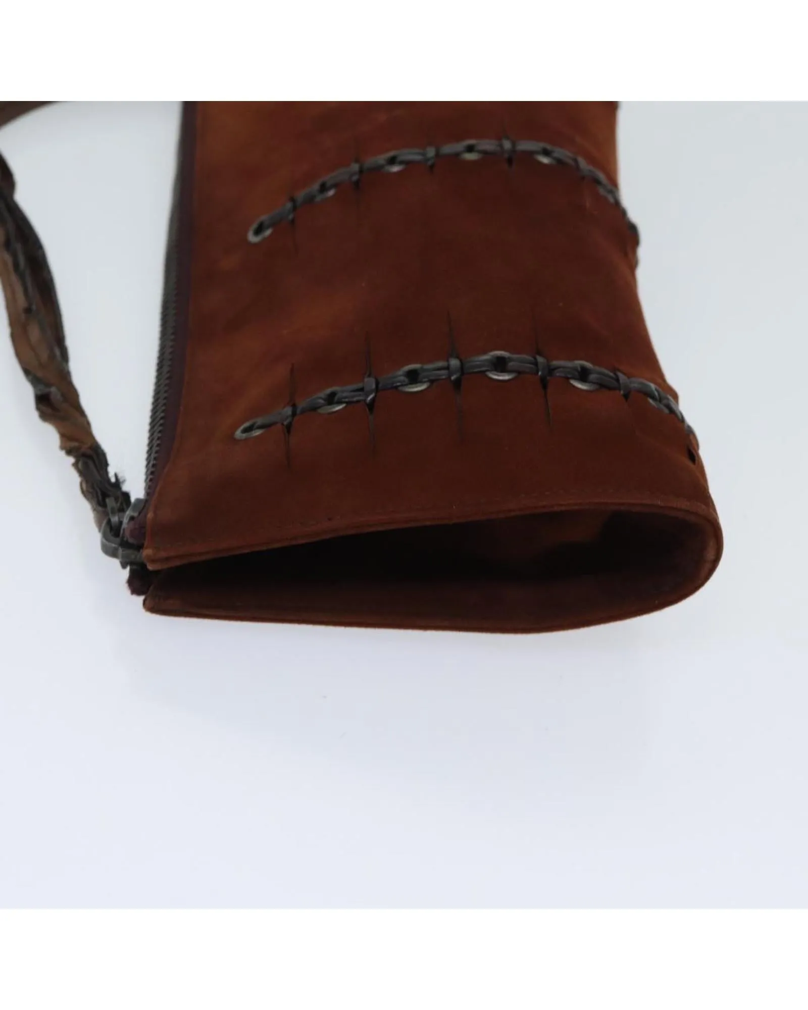 Brown Suede Pouch with Metal Fittings