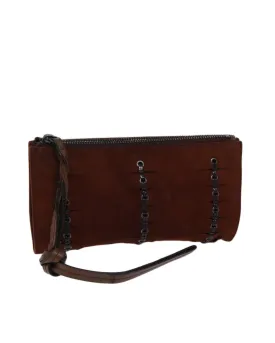 Brown Suede Pouch with Metal Fittings