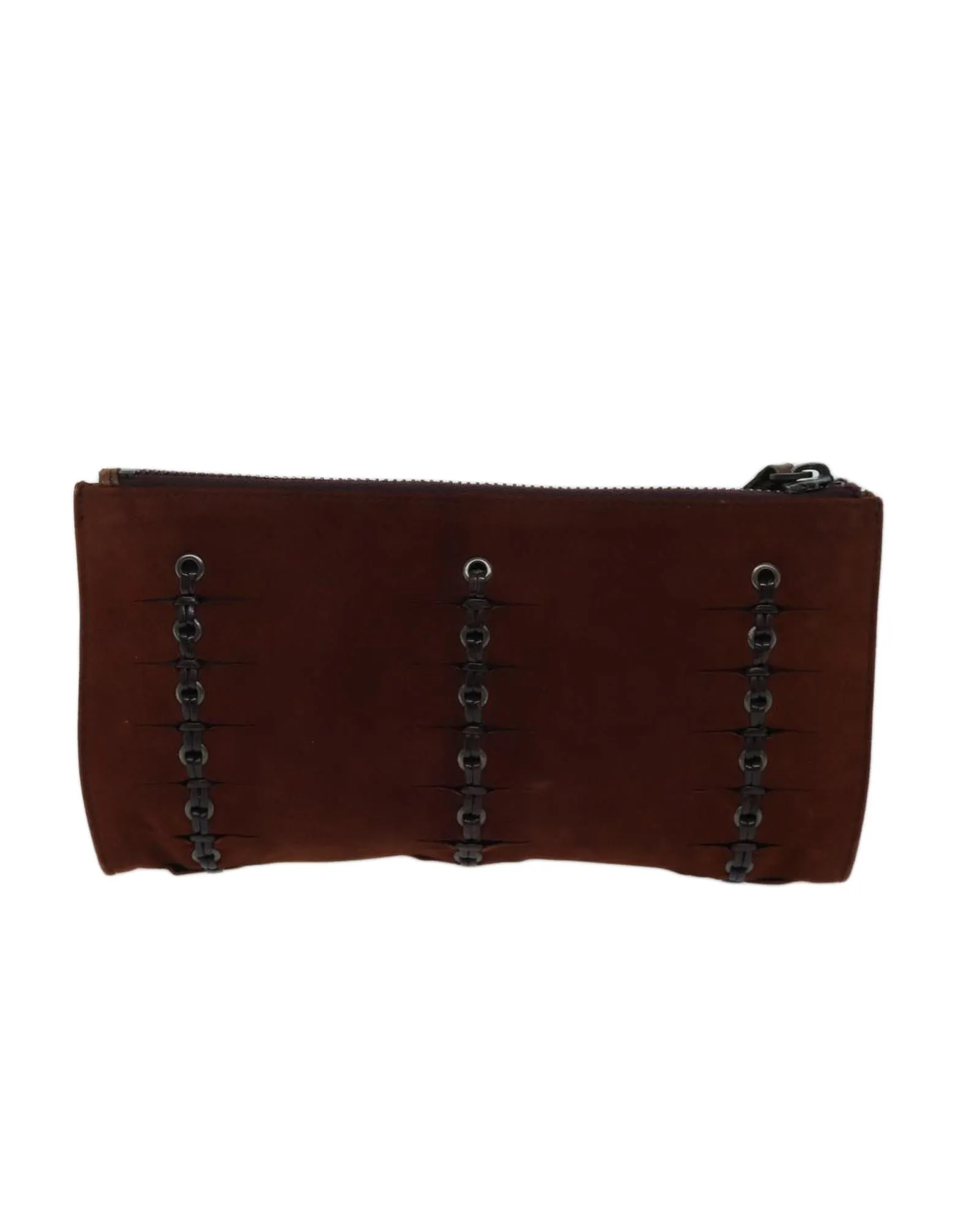 Brown Suede Pouch with Metal Fittings