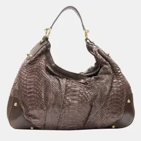 Burgundy Python Leather Jockey Hobo Bag