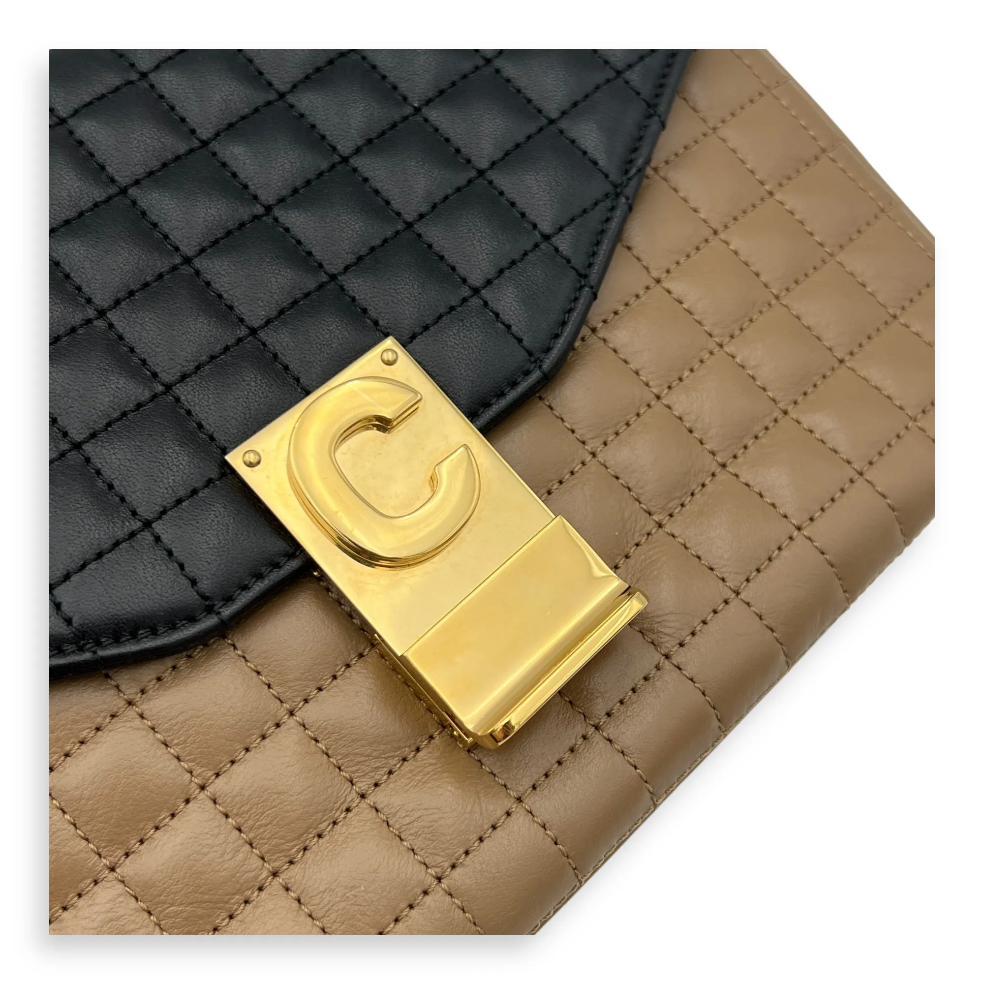 C Crossbody Bag Black in Calfskin, Gold hardware