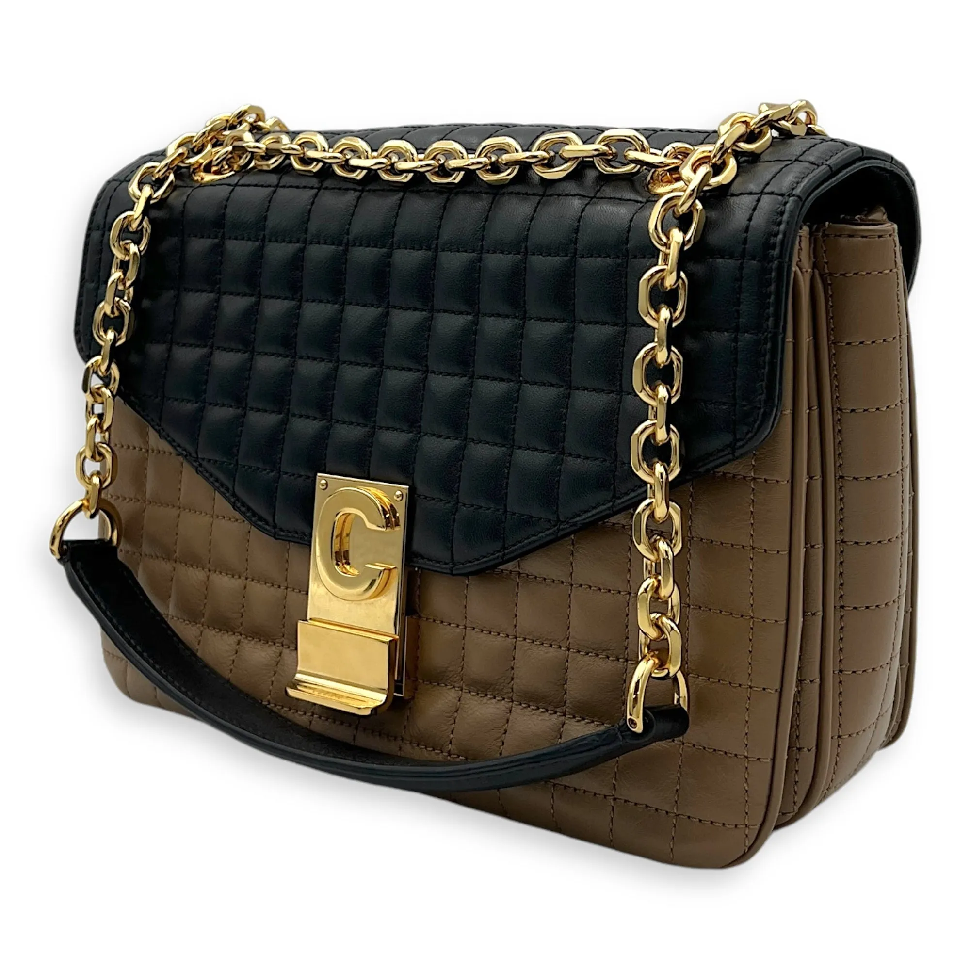 C Crossbody Bag Black in Calfskin, Gold hardware