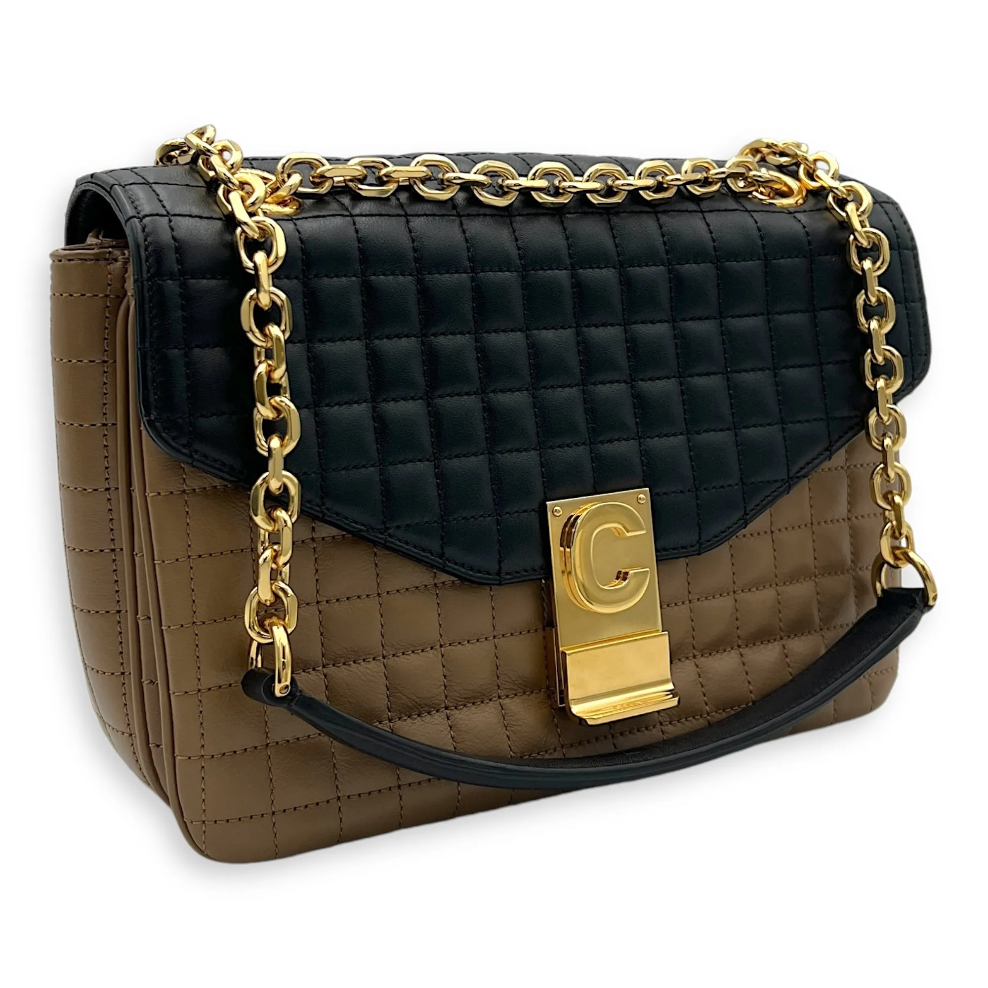 C Crossbody Bag Black in Calfskin, Gold hardware