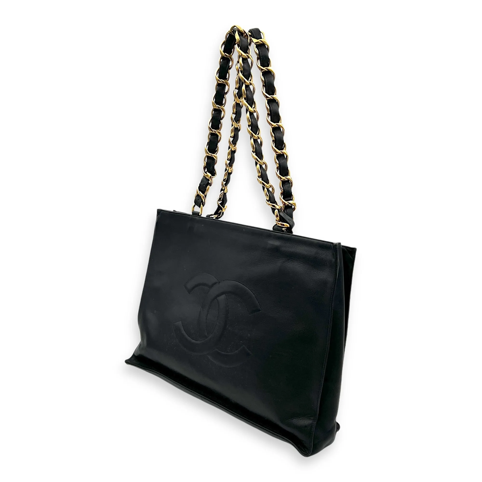 CC Black Tote Bag in Lambskin, Gold hardware