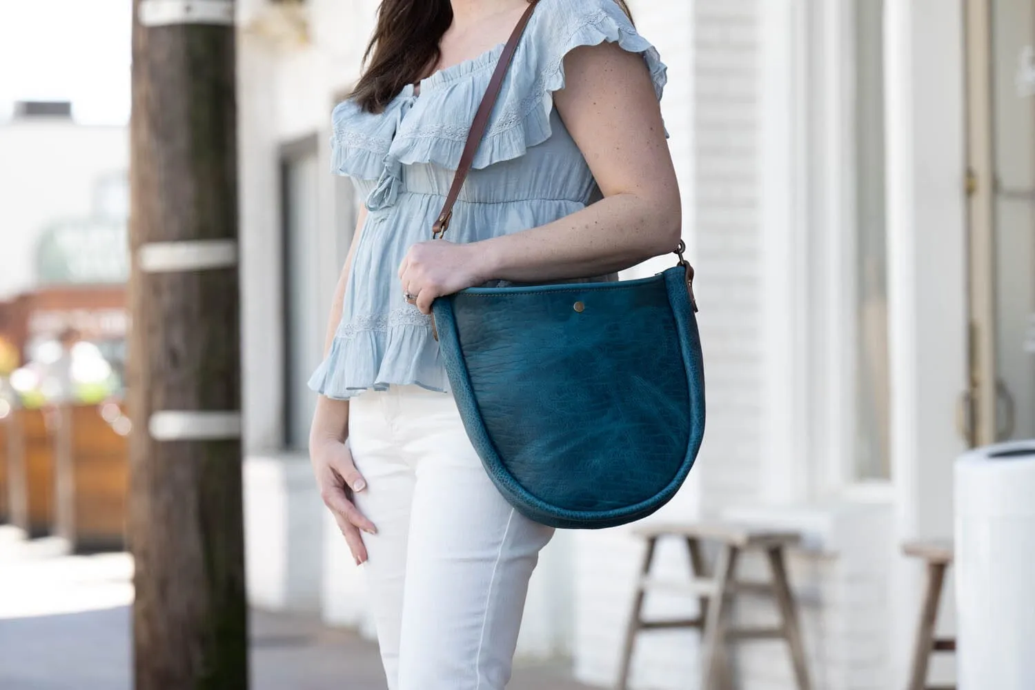 CELESTE LEATHER HOBO BAG - COBALT BISON