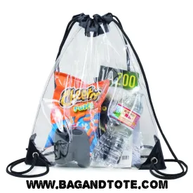 Clear Vinyl Drawstring Bag w/ Black Trim