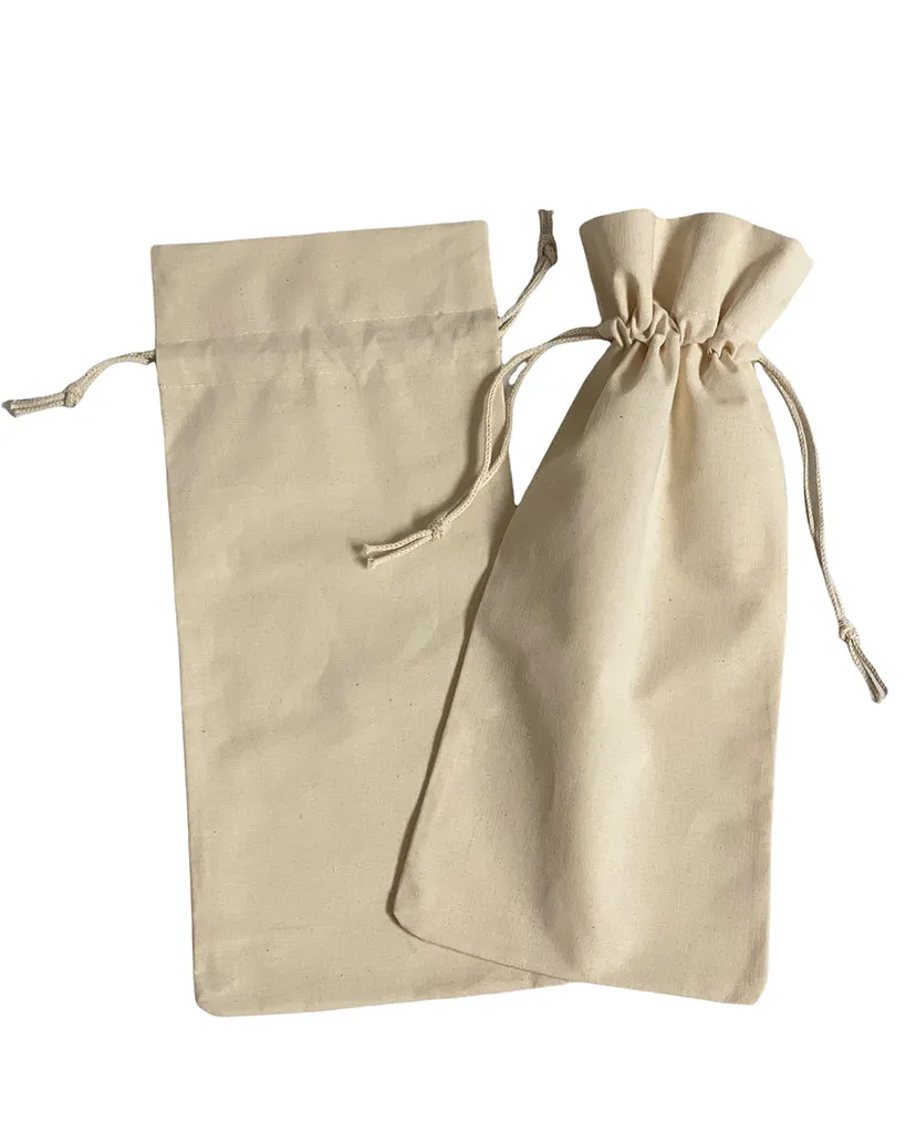 Cotton-Jute Natural Wine Bags with Drawstrings Closure - Single Bottle