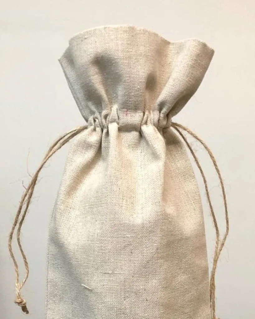 Cotton-Jute Natural Wine Bags with Drawstrings Closure - Single Bottle