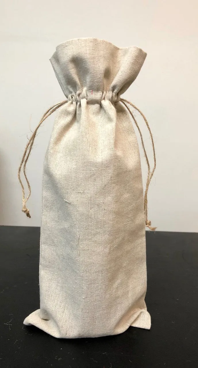 Cotton-Jute Natural Wine Bags with Drawstrings Closure - Single Bottle