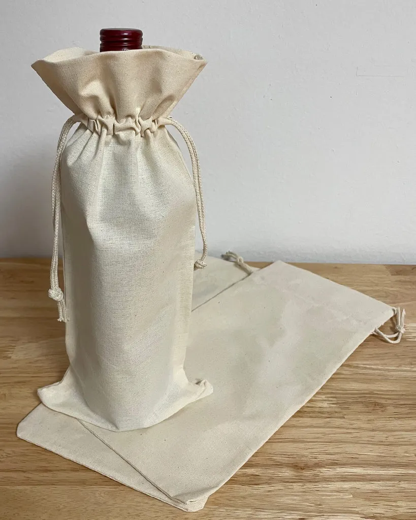 Cotton-Jute Natural Wine Bags with Drawstrings Closure - Single Bottle