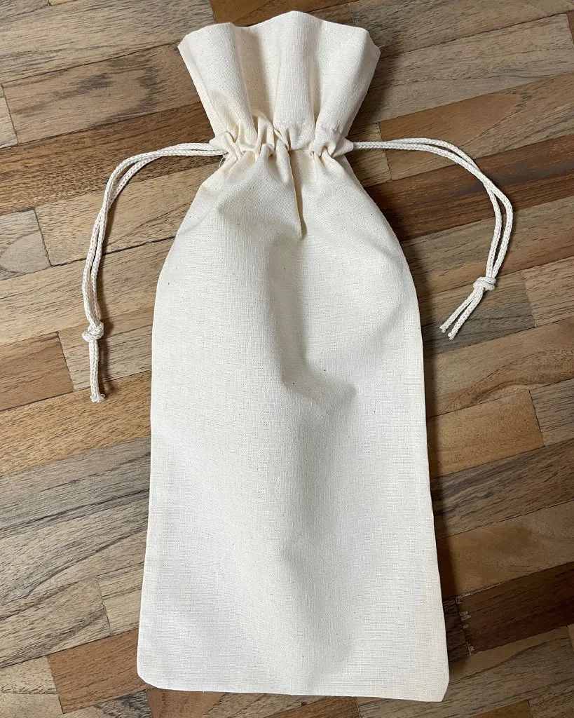 Cotton-Jute Natural Wine Bags with Drawstrings Closure - Single Bottle