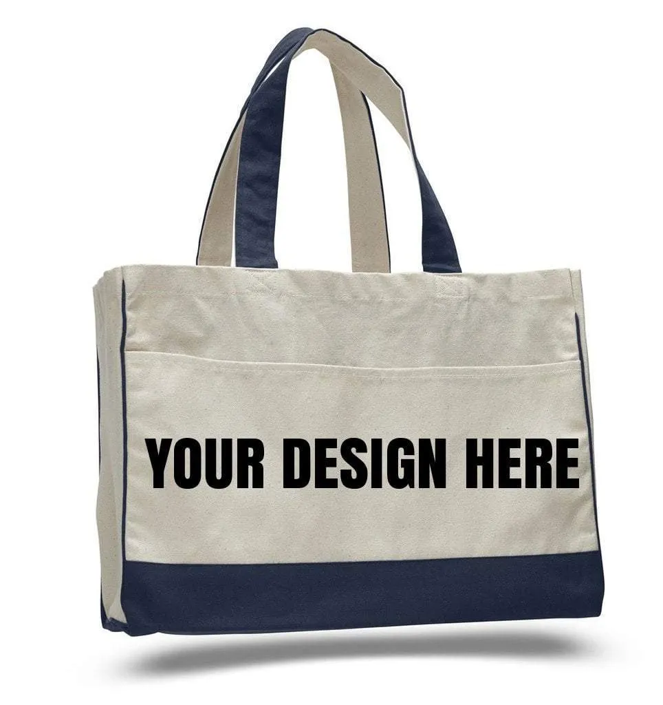 CUSTOM COTTON CANVAS TOTE BAG WITH INSIDE ZIPPER POCKET