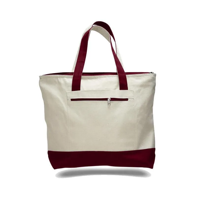 CUSTOM HEAVY CANVAS ZIPPERED SHOPPING TOTE BAGS