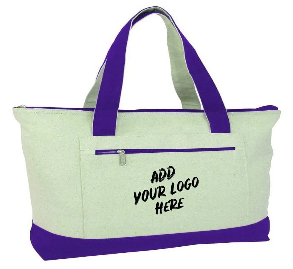 CUSTOM HEAVY CANVAS ZIPPERED SHOPPING TOTE BAGS