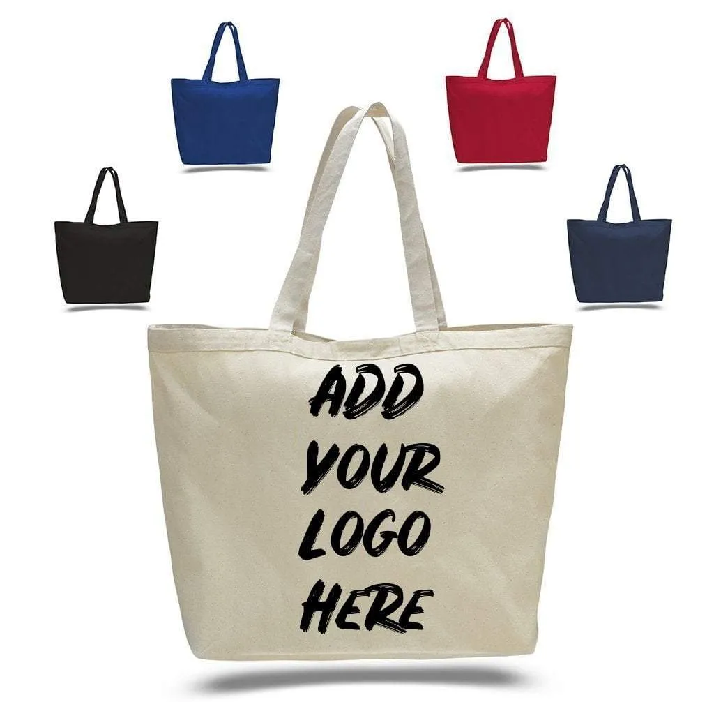 CUSTOM LARGE HEAVY CANVAS TOTE BAGS WITH HOOK AND LOOP CLOSURE