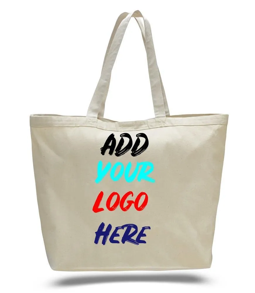 CUSTOM LARGE HEAVY CANVAS TOTE BAGS WITH HOOK AND LOOP CLOSURE