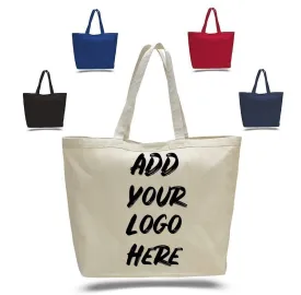 CUSTOM LARGE HEAVY CANVAS TOTE BAGS WITH HOOK AND LOOP CLOSURE