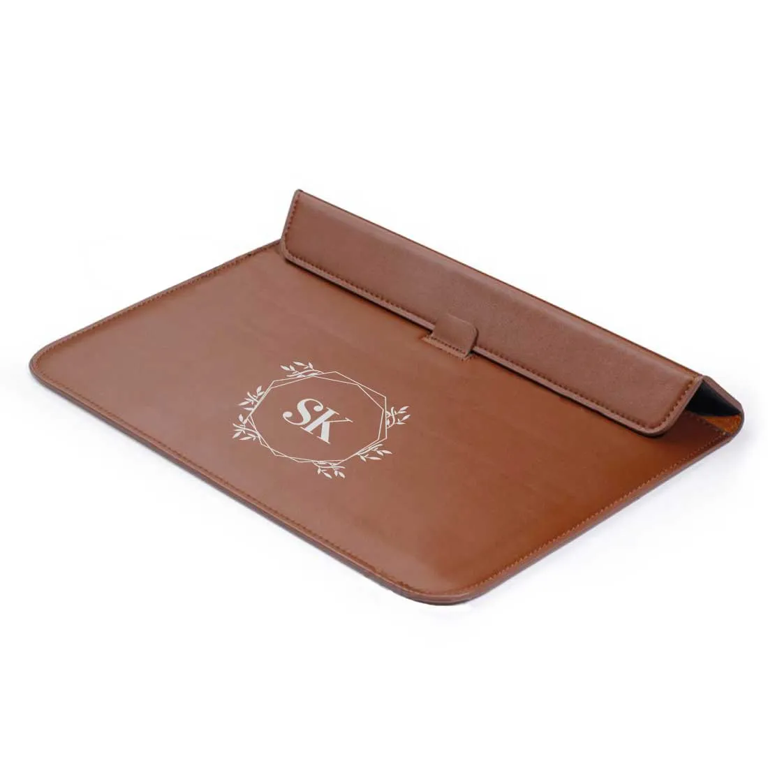 Custom Made Leather Laptop Sleeve - Add Your Initial Crown Leaves