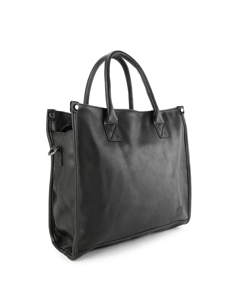 Distressed Leather Commuter Tote Bag - Black